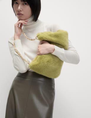 

Womens M&S Collection Faux Shearling Chain Strap Shoulder Bag, Green