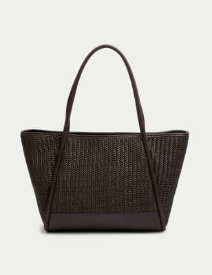 

Womens M&S Collection Faux Leather Woven Structured Tote Bag, Brown Mix