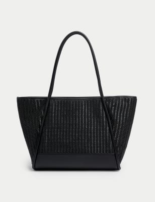 

Womens M&S Collection Faux Leather Woven Structured Tote Bag - Black, Black