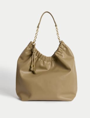 

Womens M&S Collection Faux Leather Chain Strap Shoulder Bag - Olive, Olive