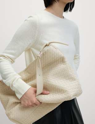 Womens M&S Collection Faux Leather Woven Shoulder Strap, Cream