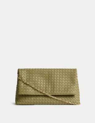 

Womens M&S Collection Faux Leather Woven Clutch Bag - Olive, Olive