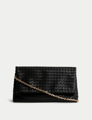 

Womens M&S Collection Faux Leather Woven Clutch Bag - Black, Black