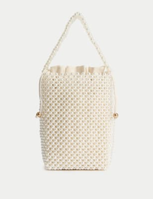 

Womens M&S Collection Beaded Drawstring Grab Bag - Cream, Cream