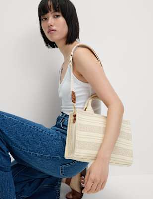 Womens M&S Collection Pure Cotton Striped Cross Body Bag, Natural Mix