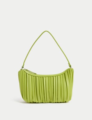 

Womens M&S Collection Faux Leather Pleated Shoulder Bag, Bright Lime
