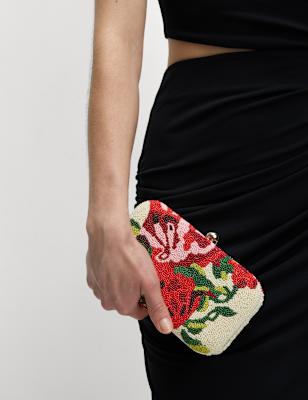 

Womens M&S Collection Beaded Floral Clutch Bag, Multi