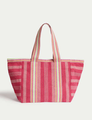 

Womens M&S Collection Canvas Striped Beach Bag - Pink Mix, Pink Mix