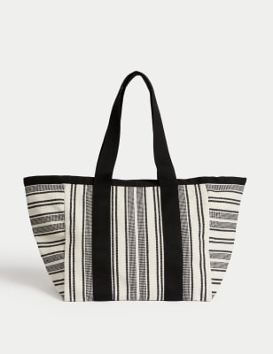 

Womens M&S Collection Canvas Striped Beach Bag - Black Mix, Black Mix