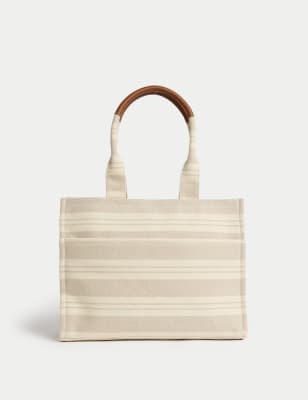 

Womens M&S Collection Pure Cotton Canvas Striped Tote Bag, Natural Mix