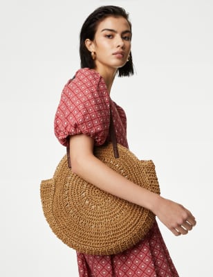

Womens M&S Collection Runde Schultertasche aus Stroh - Naturfarben, Naturfarben