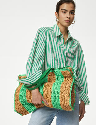 

Womens M&S Collection Straw Striped Tote Bag - Green Mix, Green Mix