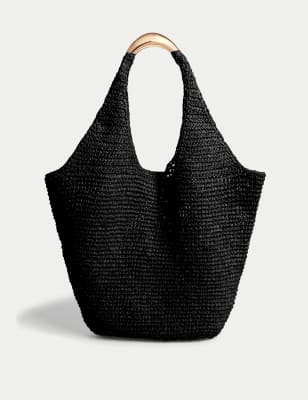 

Womens M&S Collection Straw Tote Bag - Black, Black