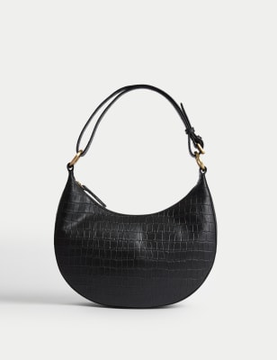 

Womens M&S Collection Leather Croc Effect Shoulder Bag - Black, Black