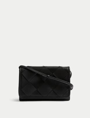 

Womens M&S Collection Gewebte Umhängetasche aus Leder - Black, Black
