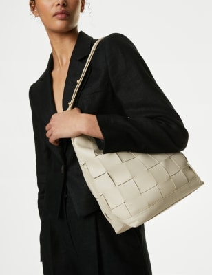 

Womens M&S Collection Leather Woven Shoulder Bag - Cream, Cream