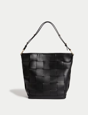 

Womens M&S Collection Leather Woven Shoulder Bag - Black, Black