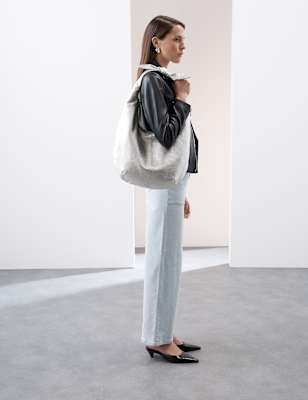 

Womens Autograph Leather Shoulder Bag, Silver