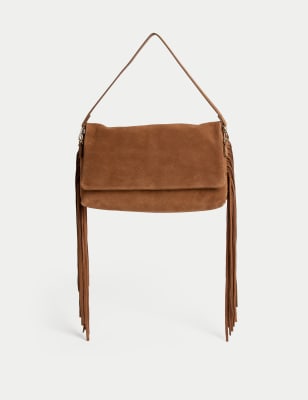 

Womens Per Una Suede Fringed Shoulder Bag - Toffee, Toffee