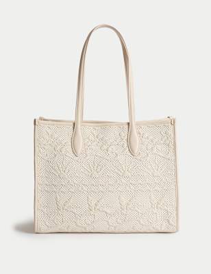 

Womens M&S Collection Fly Knit Embroidered Market Tote, Cream