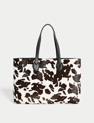 

Womens Autograph Hair On Leather Animal Print Tote Bag, Natural Mix