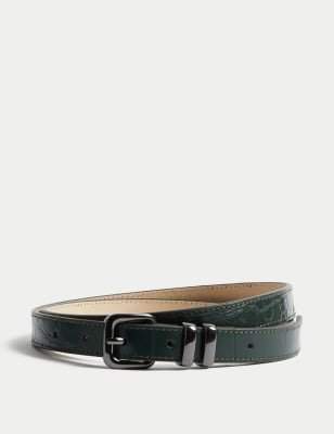 

Womens M&S Collection Leather Lizard Effect Slim Jeans Belt - Green, Green