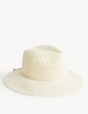 

Womens M&S Collection Packbarer Fedora-Hut mit hohem Baumwollanteil - White, White