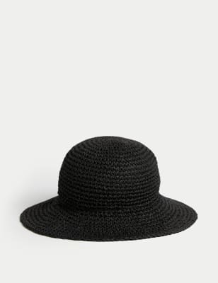 

Womens M&S Collection Straw Packable Bucket Hat - Black, Black