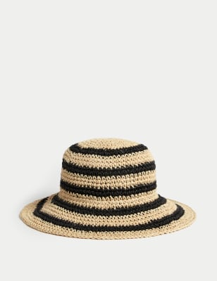 

Womens M&S Collection Straw Packable Bucket Hat - Black Mix, Black Mix