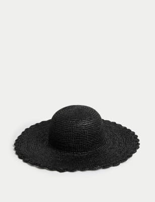 

Womens M&S Collection Straw Wide Brim Hat - Black, Black