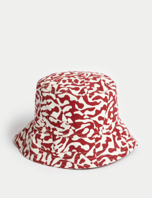 

Womens M&S Collection Pure Cotton Printed Bucket Hat - Red Mix, Red Mix