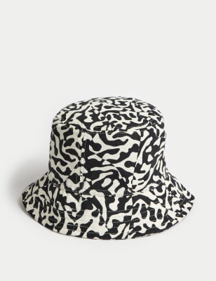 

Womens M&S Collection Pure Cotton Printed Bucket Hat - Black Mix, Black Mix