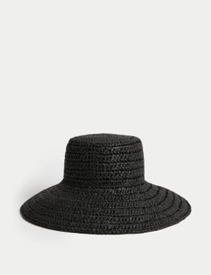 

Womens M&S Collection Straw Wide Brim Hat - Black, Black