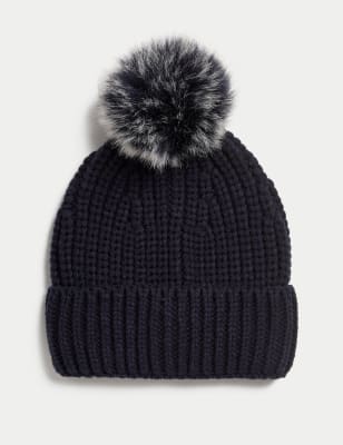 

Womens M&S Collection Pom Pom Beanie - Navy, Navy