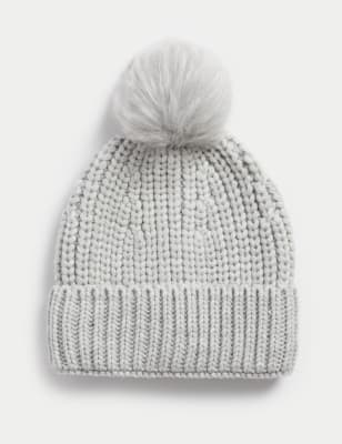 

Womens M&S Collection Pom Pom Beanie, Grey Mix