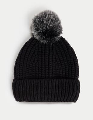 

Womens M&S Collection Pom Pom Beanie - Black, Black