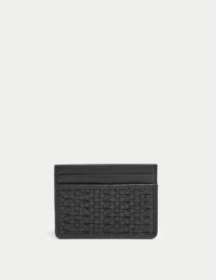 

Womens Autograph Leather Woven Cardholder - Black, Black