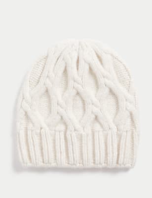 

Womens M&S Collection Knitted Cable Beanie Hat - Cream, Cream