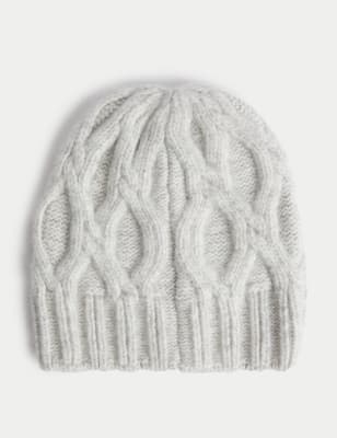 

Womens M&S Collection Knitted Cable Beanie Hat - Grey, Grey