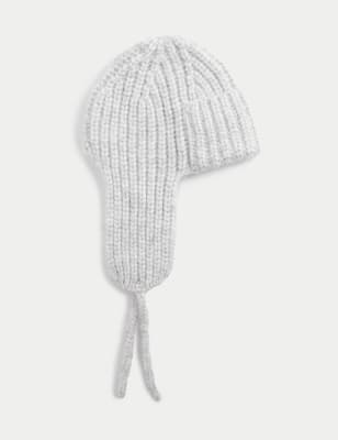 

Womens M&S Collection Knitted Trapper Hat with Wool - Grey Mix, Grey Mix