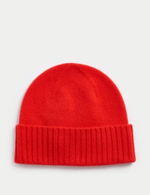 

Womens Autograph Pure Cashmere Knitted Beanie Hat - Red, Red