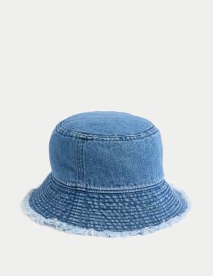 

Womens M&S Collection Bucket Hat mit hohem Baumwollanteil und ausgefranstem Saum - Blue, Blue