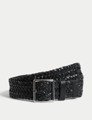 

Womens M&S Collection Leather Woven Jeans Belt - Black, Black