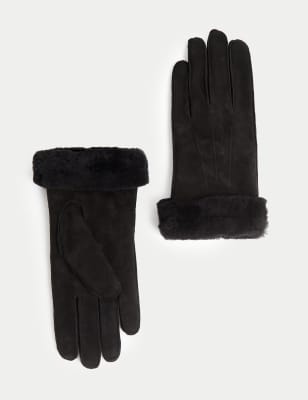 

Womens M&S Collection Leather Sheepskin Cuff Gloves - Black, Black