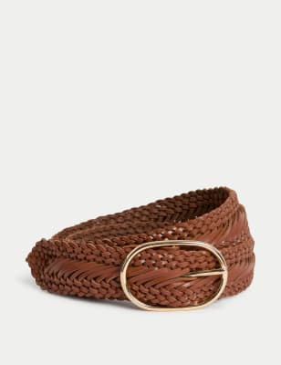 

Womens M&S Collection Leather Weave Jeans Belt, Tan