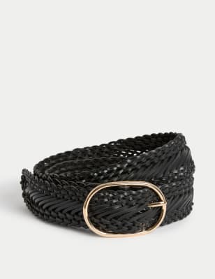 

Womens M&S Collection Leather Weave Jeans Belt - Black, Black