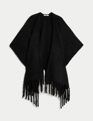 

Womens M&S Collection Brushed Fringed Poncho - Black, Black