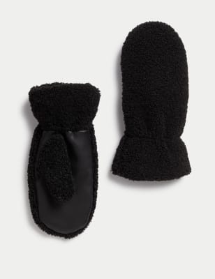 

Womens M&S Collection Borg Lined Mittens - Black, Black