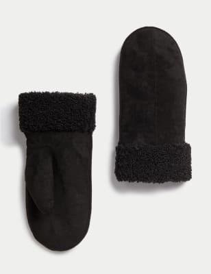 

Womens M&S Collection Faux Suede Mittens - Black, Black