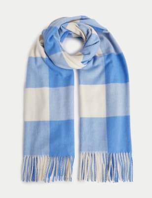 

Womens M&S Collection Checked Tassel Scarf - Blue Mix, Blue Mix